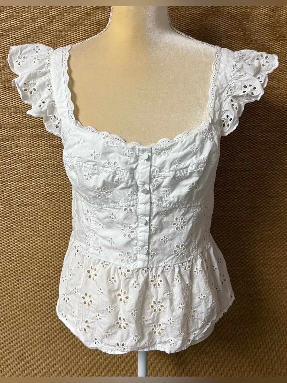 GAP Eyelet Corset Peplum Top Womens Medium White
